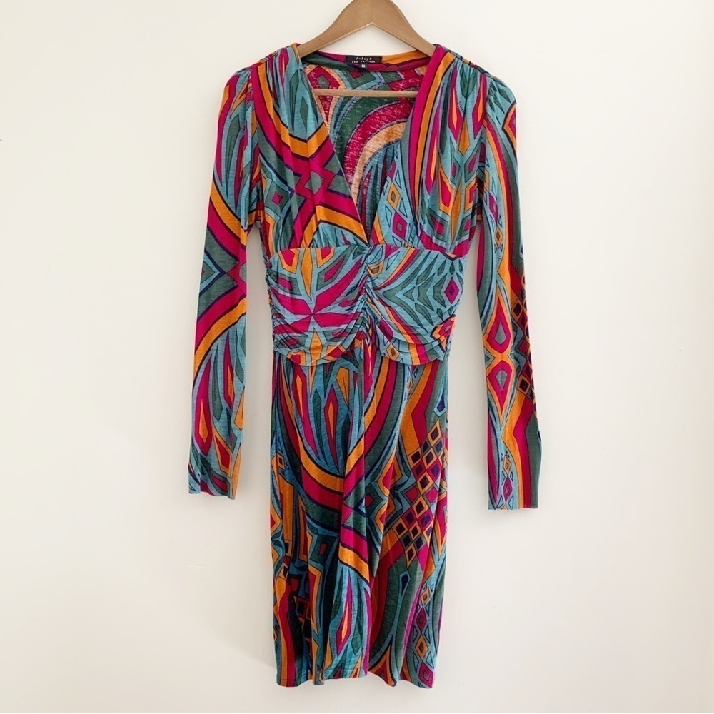 T Bags LA Vibrant Geometric Print Jersey Dress Small